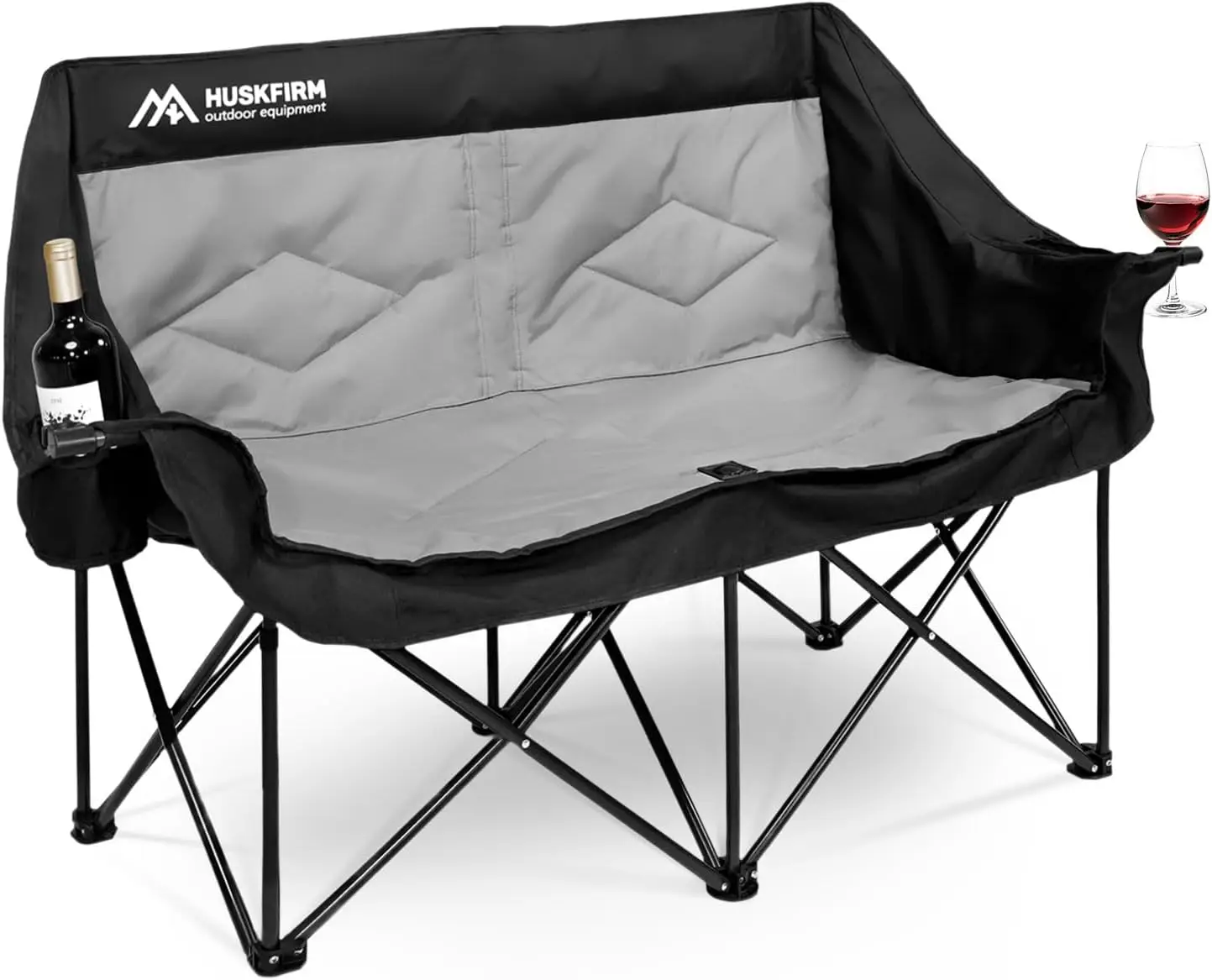 2 Person Camping Chair Oversized Loveseat Chair Double Chairs for Adults Heavy Duty Couch Black Outdoor