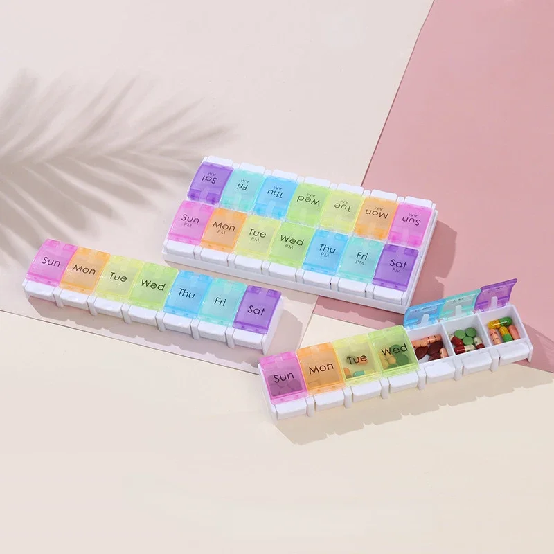 7-Day AM/PM Pill Organizer with Push Button and Splitters