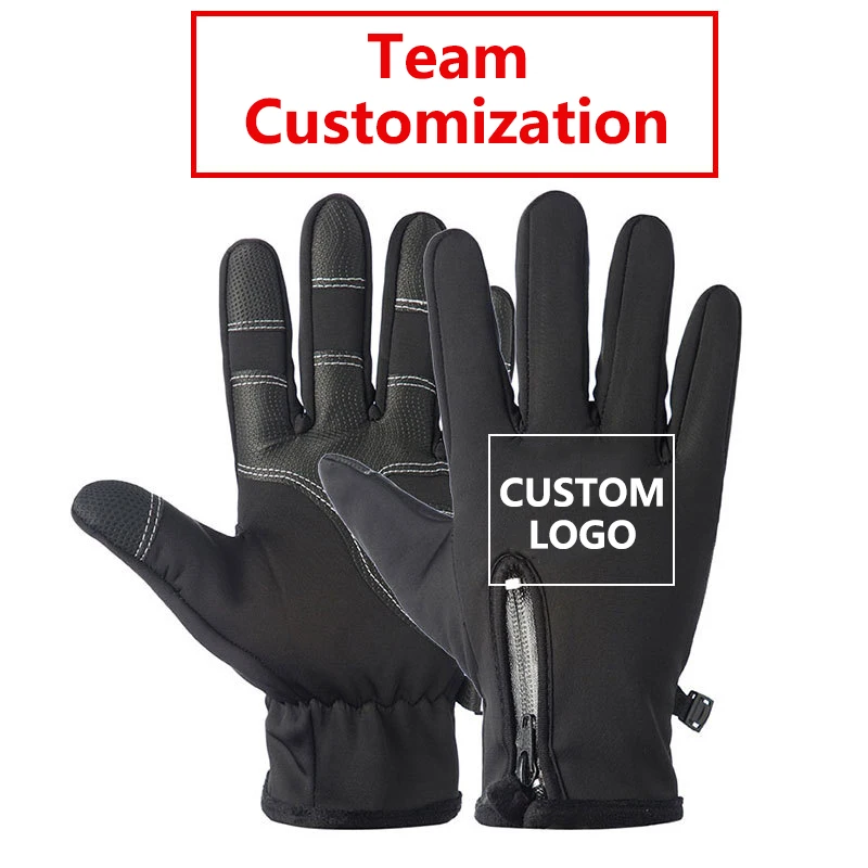 Custom LOGO Text Design Personality DIY Gloves Winter Touch Screen Warm Cycling Gloves Waterproof Zipper Thermal Fleece Gloves