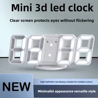 Mini 3D Digital Clock LED Electronic Alarm Clock Wall Clocks Wall-mounted Luminous Light Desk Decorating Table Decorations Home 1