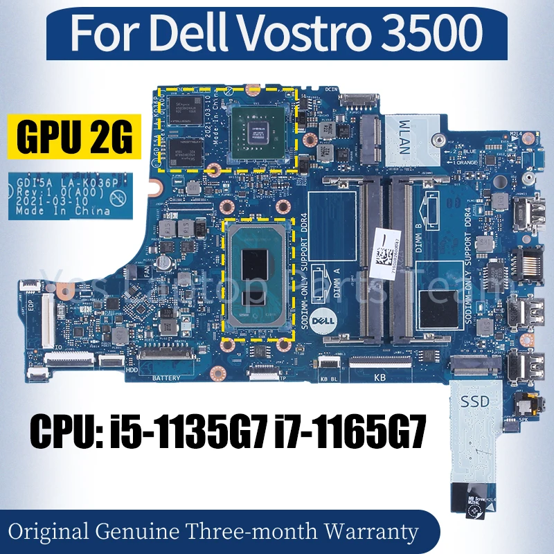For Dell Vostro 3500 Laptop Mainboard LA-K036P 0PCVD6 09YKK0