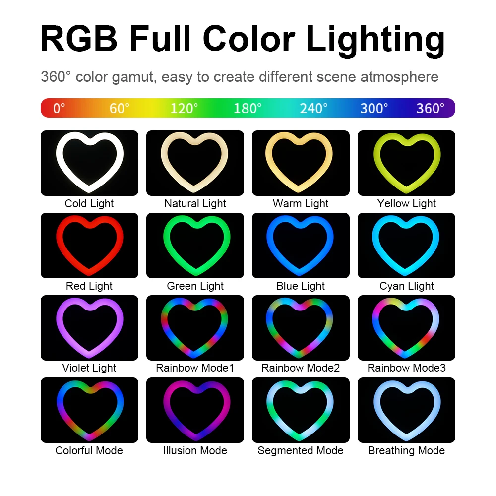 Selens 13 Polegada em Forma de Coração Selfie Anel Luz Rgb Tripé Suporte do Telefone Fotografia Luz de Preenchimento Led 16 tipo Cor Lâmpada - Image 3