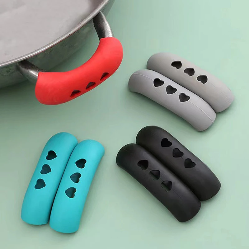 2Pcs Silicone Pan Handle Cover Heat Insulation Covers Pot Ear Clip Non-slip Steamer Casserole Pan Handle Holder Kitchen Tool 2