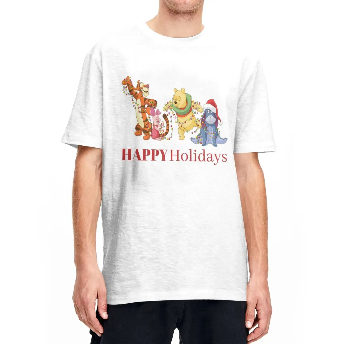 Uomo Donna Winnie The Pooh Christmas Lights Holiday T Shirt Top In Puro Cotone T-Shirt Girocollo Vintage T-Shirt Taglie Forti