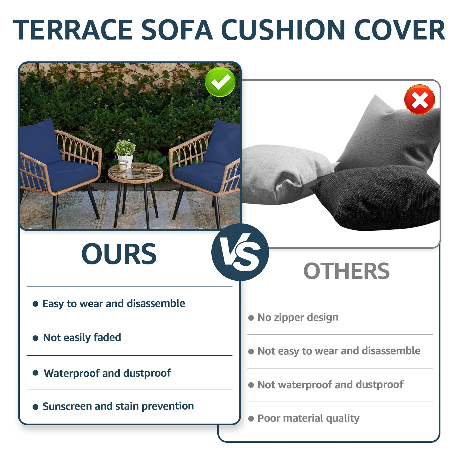 4Pcs Patio Chair Seat Covers 60x60x10cm Outdoor Cushion Slicovers with Zipper Dust-Proof Waterproof Patio Seat Cushion Covers 5