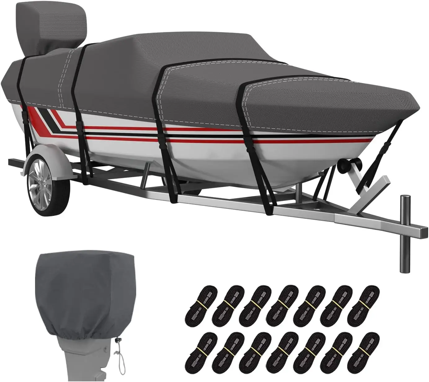 Trailerable Boat Cover, 600D Solution-Dyed Bass,12-14 ft Heavy Waterproof Boat Covers Runabout Fishing Ski Pro-Style Bass Boats
