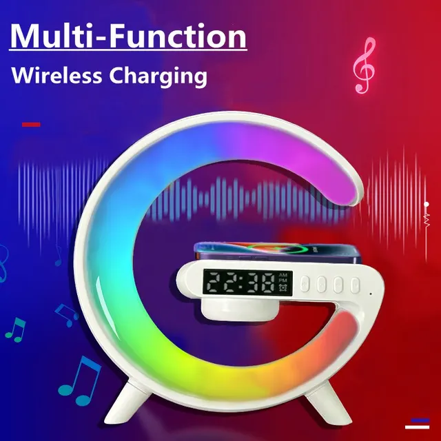 Mini Multifunction Wireless Charger Pad Stand Speaker TF RGB Night Light Fast Charging Station for iPhone Samsung Xiaomi Huawei