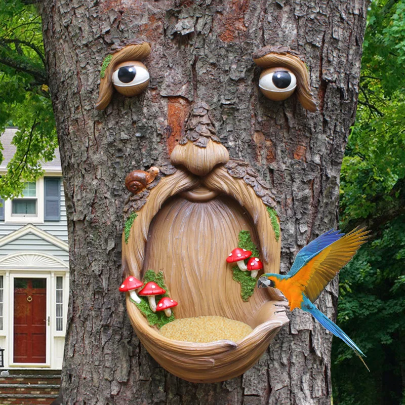 

1PC Outdoor Mushroom Tree Face Bird Feeder Courtyard Decoration Creative Garden Tree Hanging Bird Feeder