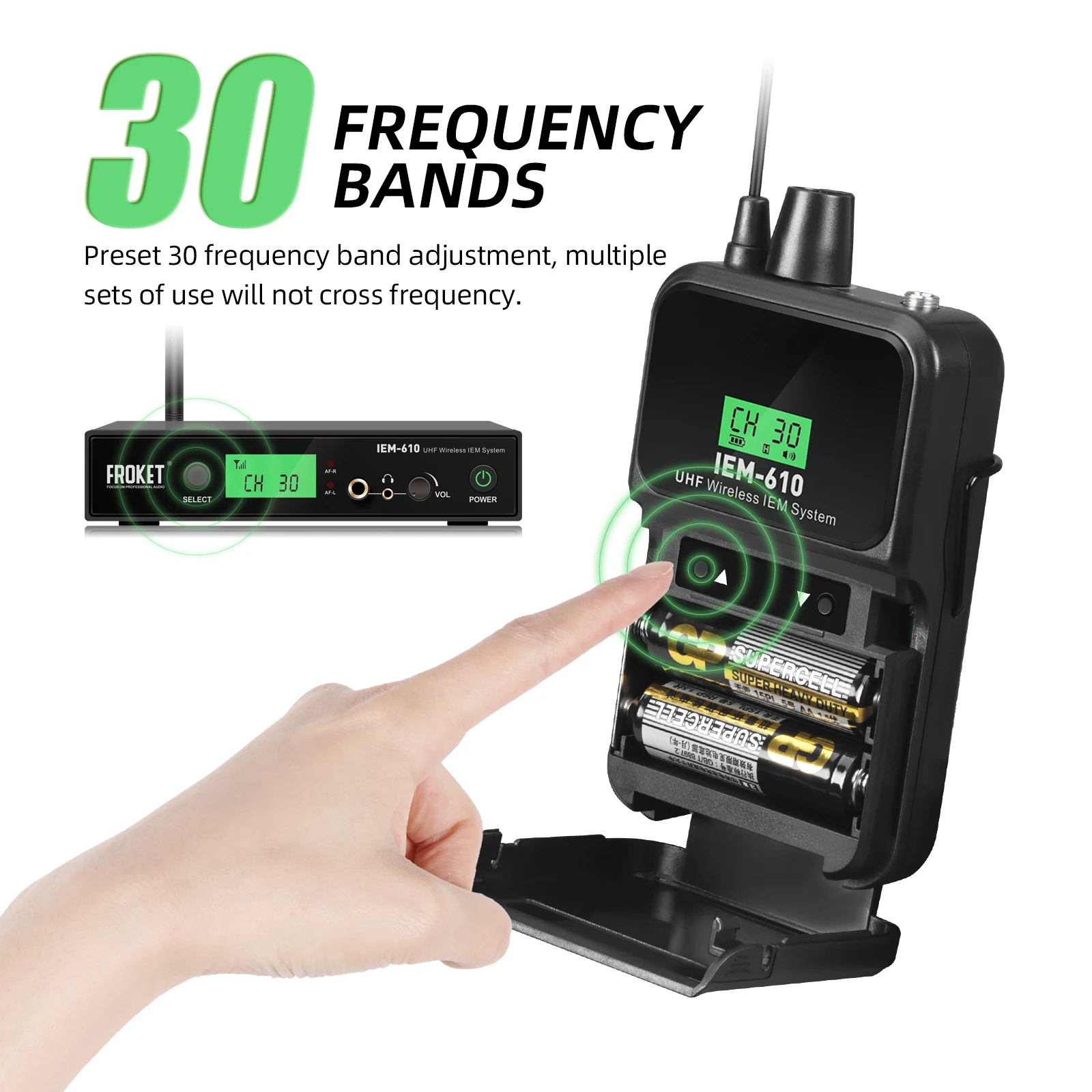Wireless In-Ear Monitor System UHF 80 meters for stage studio theater