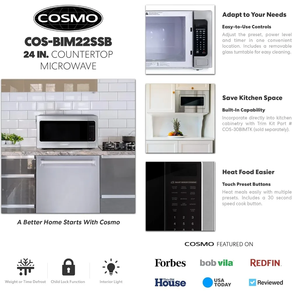 Microwave Oven with Smart Sensor, Touch Presets, 1200W & 2.2 Cu. Ft. Capacity, 24 Inch, Stainless Steel 3