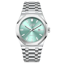 Elegant Gold Quartz Women's Watch - Luminous, Waterproof, Date Display, and Steel Chronograph Design (Silver cyan)