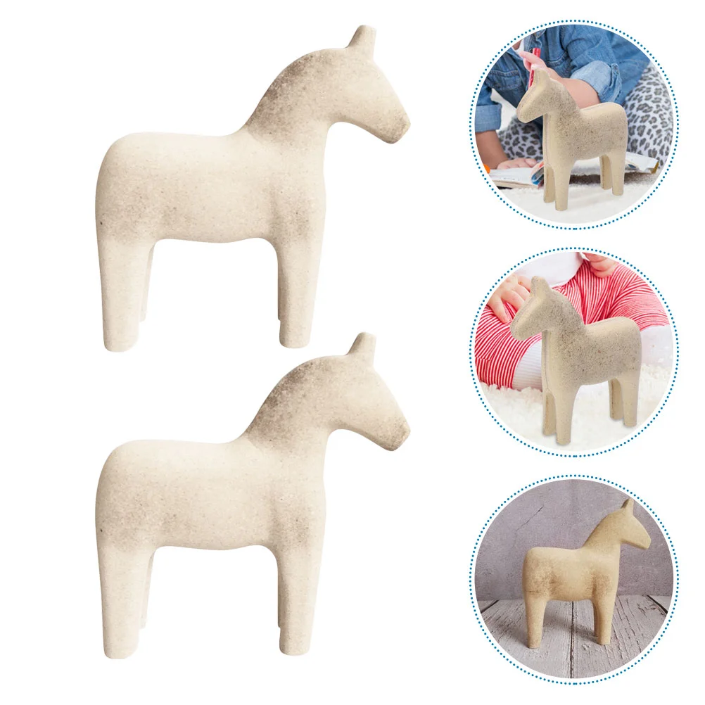 

2Pcs Blank Unfinished Wooden Horse Figure Decor DIY Horse Statue Craft Handcraft Accessory