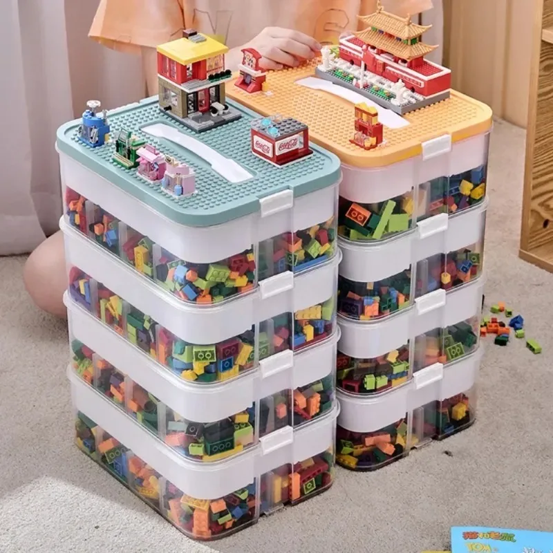 Scatola di Stoccaggio in Plastica Trasparente Impilabile, Resistente alla Polvere e all'Umidità, Organizzatore per Blocchi da Costruzione per Bambini - immagine 3