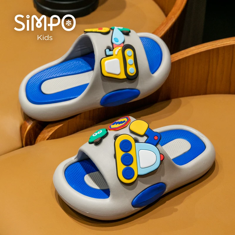 【Best SKU活动价 Guaranteed】 Boys' Toddler Bathroom Indoor Slippers Slides Excavator Charms Soft Sole Non-Slip Kids Sandals Boys and Girls Slippers Footwear.