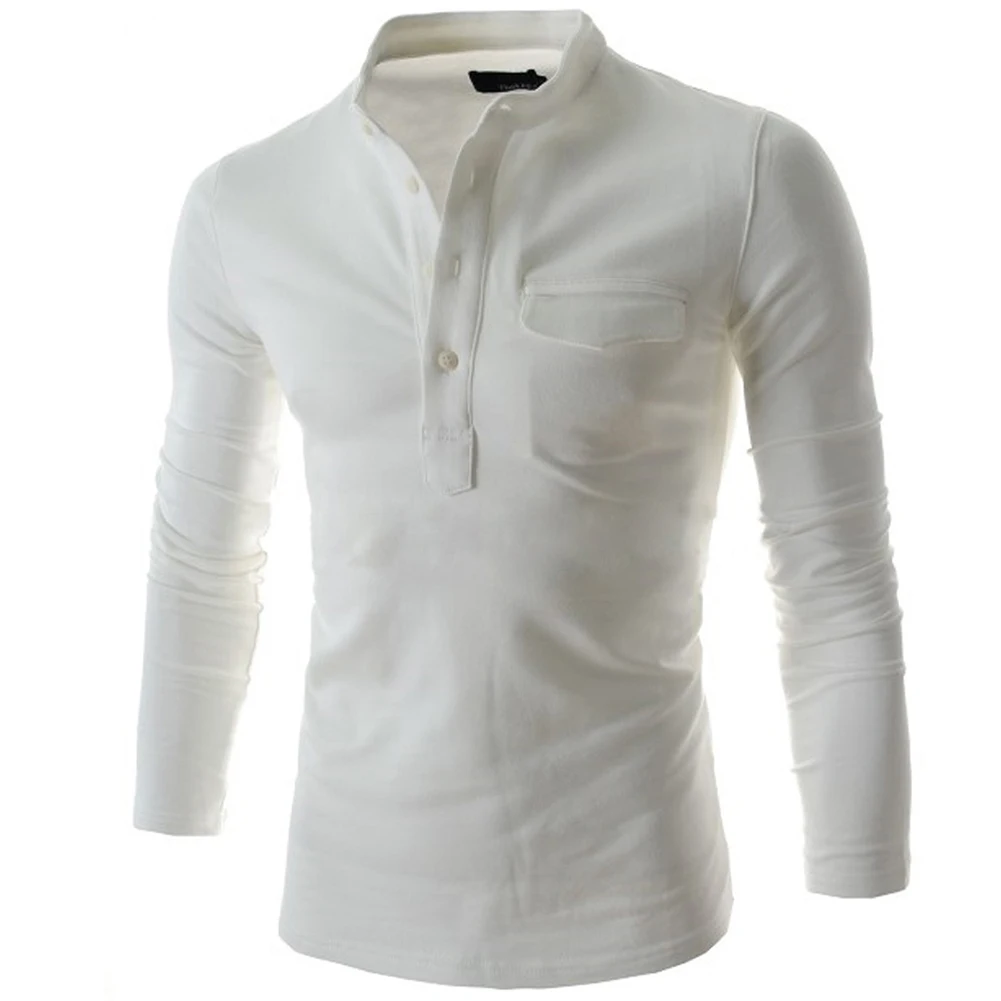 

1 Pcs 2023 NEW Hoodies Man Clothes Long Sleeve T-shirt Mens Casual Tops Slim Fit Plain Button Pullover Solid Color