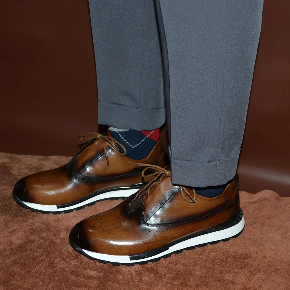 Leather Shoes for Men Classic Brand Designer Business Casual Sneaker Lace-up Oxfords
