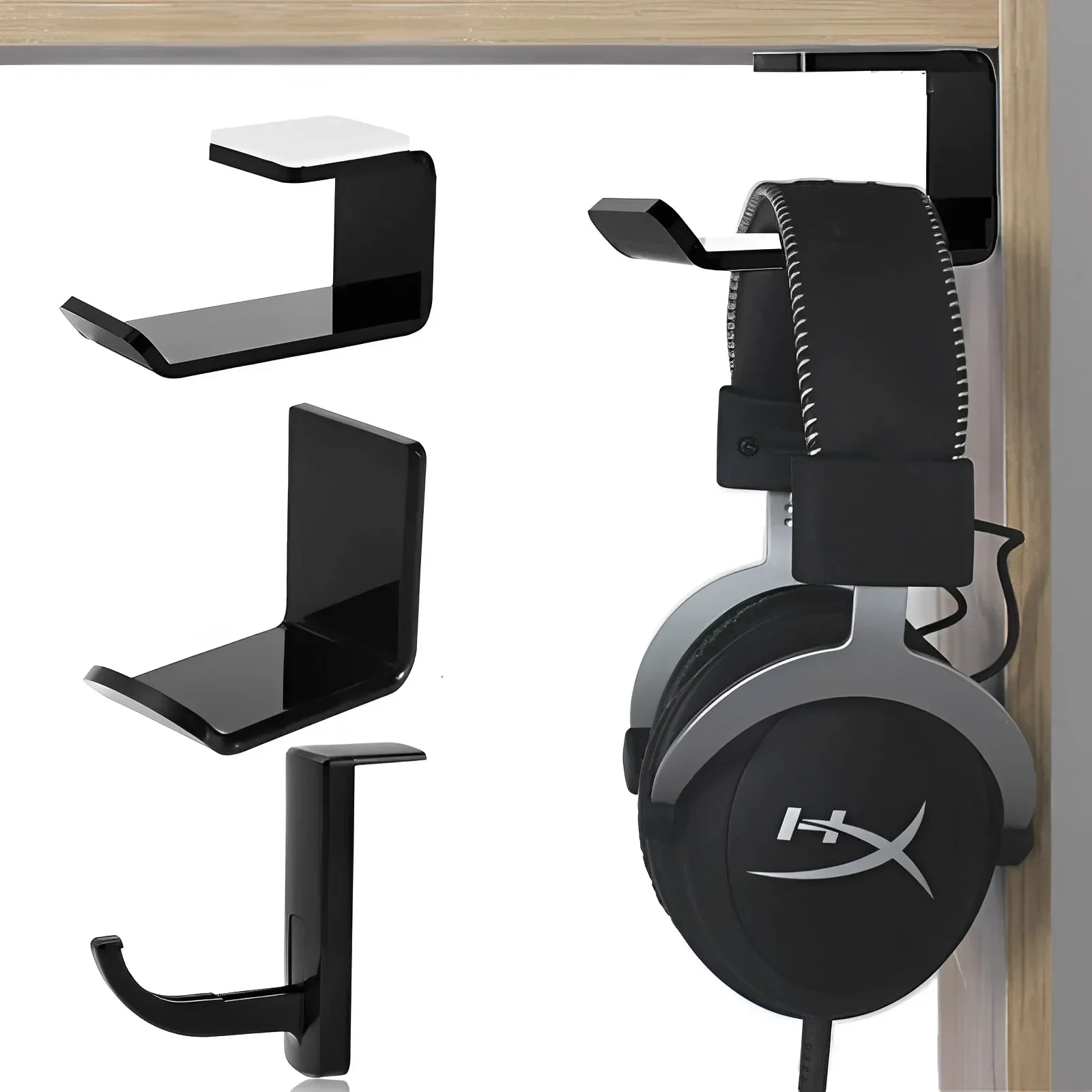 Headphone Holder Stand Adhesive Wall Mounted Headset Hanger Wall Hook Under Desk Computer PC Monitor Earphone Display Rack Hook