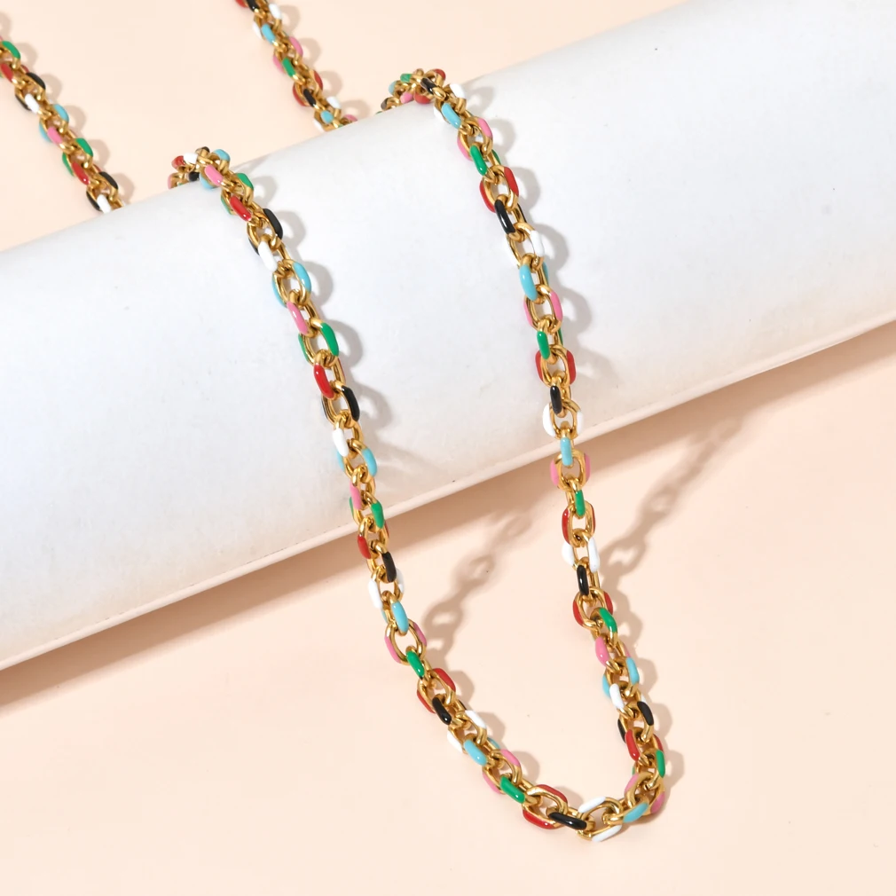 

1M/2M/5M Stainless Steel 18K Gold-Plate Cuba Enamel Rolo Cable Link Chain For DIY Men Women Necklace Bracelet Making