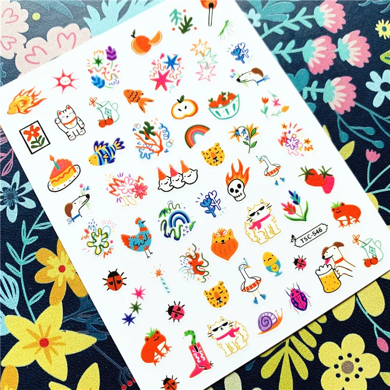 Newest TSC-488 Red and Blue Flames series 3d nail art stickers decal template diy nail tool decoration