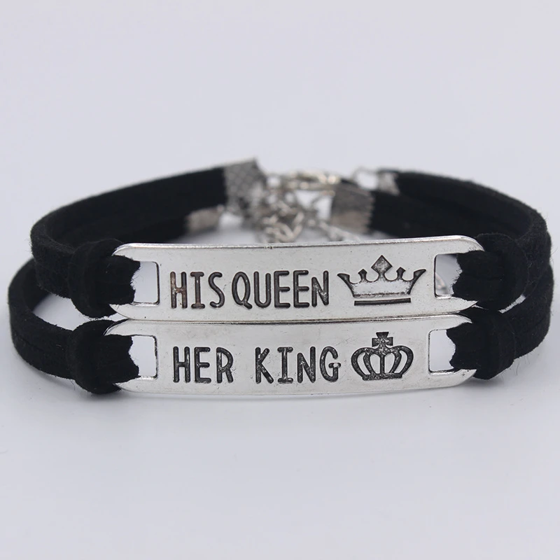 clásica de acero inoxidable para parejas, accesorio de joyería de moda, con 2 estilos de His Queen Her King, negro, para regalo, 1 o 2 unidades|Pulseras de hilo| - AliExpress