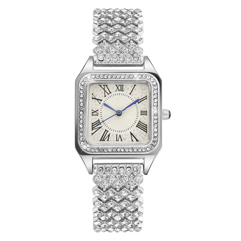 

Quartz Watches For Women's Steel Band Creative Small Block Inlaid Diamond Fashion Leisure Trend Women's Quartz Watches
