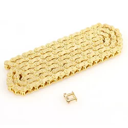 Heavy - Duty Motorcycle Chain with Spare Link for 2 - Stroke Engine ATV, Quad, Kart, Mini Bike, and Scooter Accessories (25H - 136L gold)