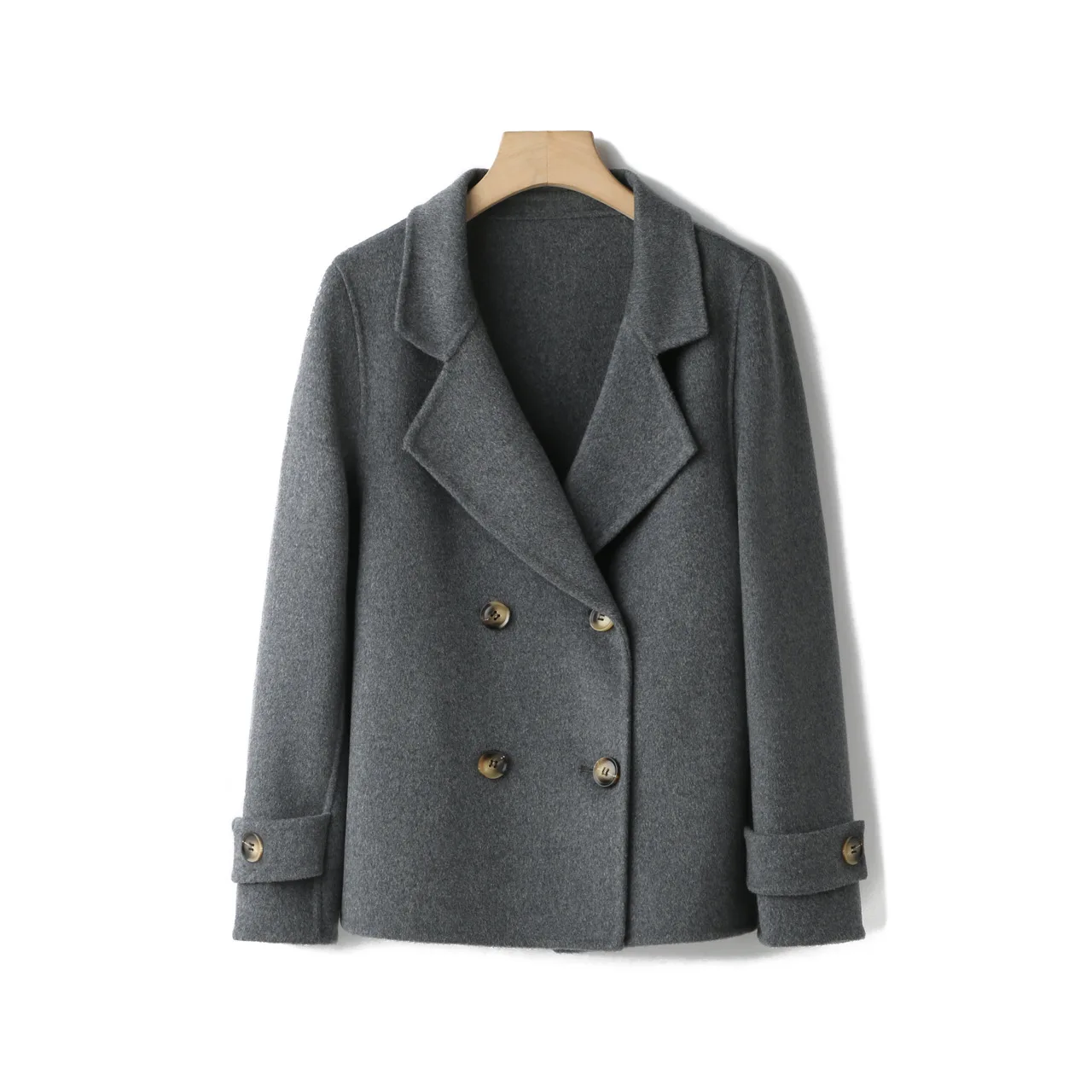 

Vintage Double Breasted Double Sided 100%Wool Coat Women Loose Lace Up Solid Elegant Winter Jacket
