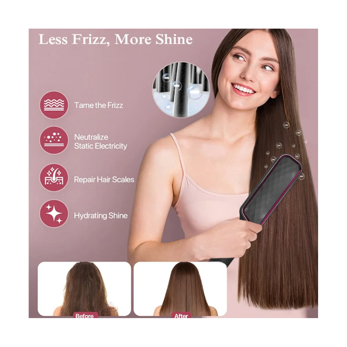 

2-In-1 Electric Straightening Comb Straight Hair Straightener Comb Negative Anti-Scalding Curling Iron Styler UK Plug-E