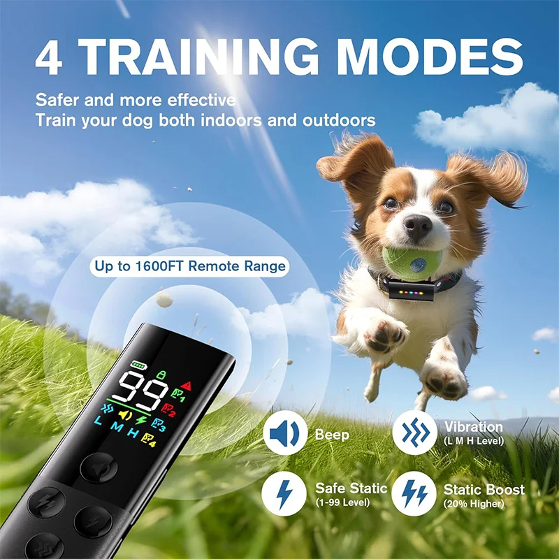 Collar de adiestramiento para perros, resistente al agua IP67, con vibración y sonido. Incluye control remoto.