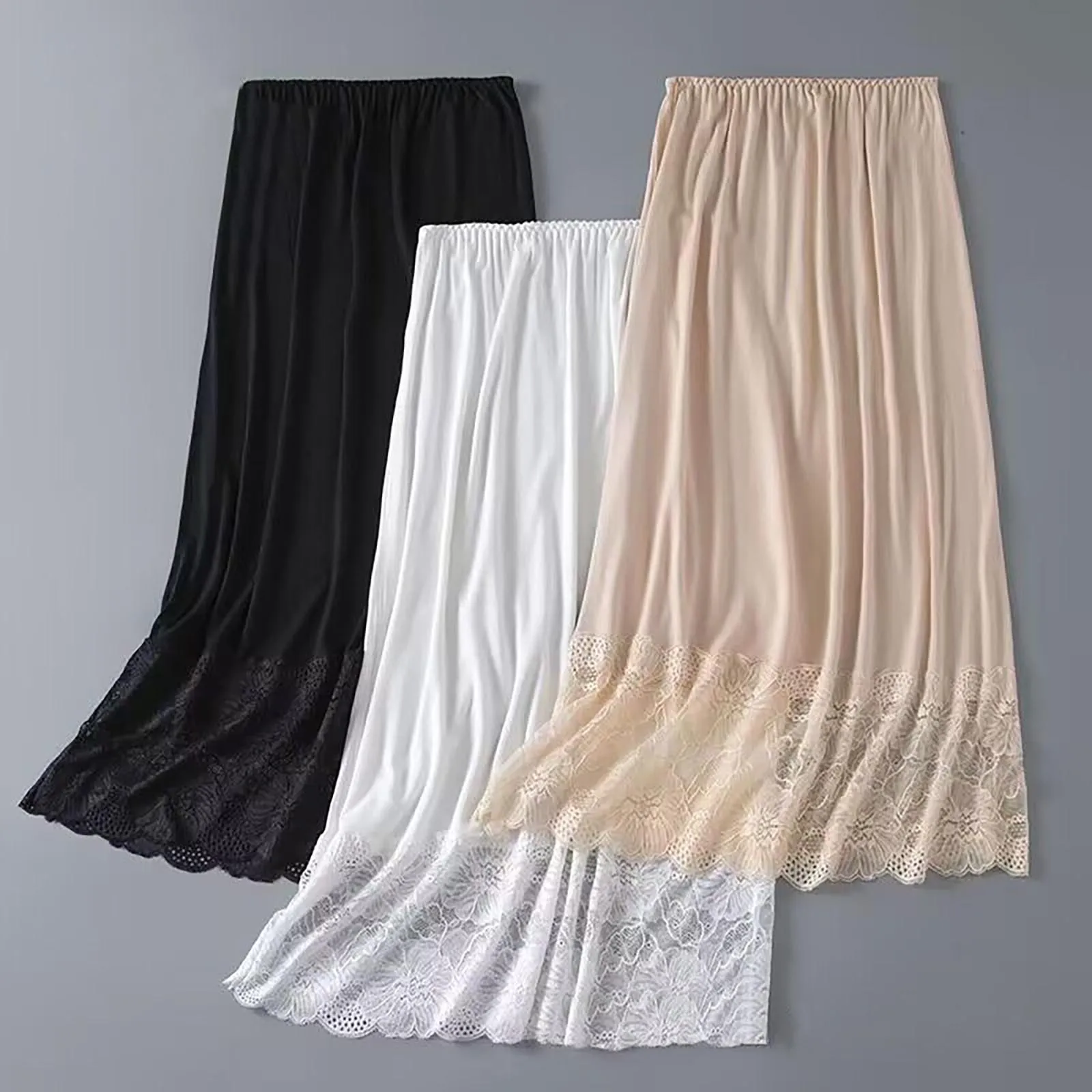 Womens Lace Trim Underskirt Anti-static Elastic Waist A-Line