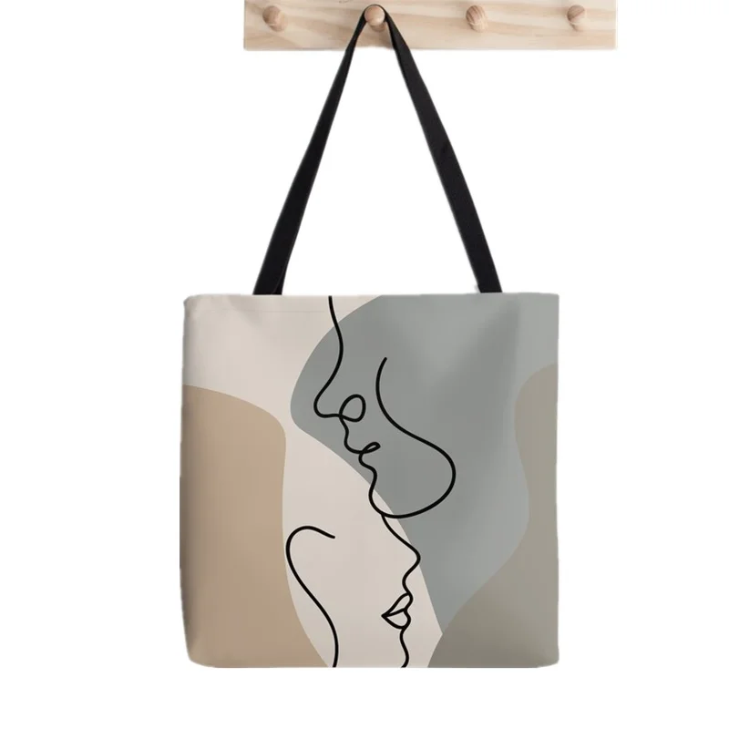 Women Shopper bag Abstract Female Face One Line Leaf Kawaii Bag Harajuku Shopping Canvas Bag girl handbag Tote Shoulder Lady Bag