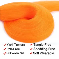 Tressage cheveux pré-étiré doux Yaki synthétique Crochet cheveux tresse Extension eau chaude réglage vert rose Orange jaune cheveux 2