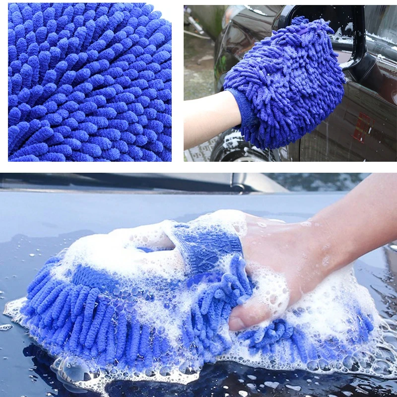 Car Cleaning Gloves Microfiber Car Mitt Microfiber Cleaning Gloves Microfiber Washing Gloves Microfiber Gloves Chenille Car Wash Gloves Microfiber Wipe Car Sponge Scratch Free Wash Cleaning Coral Velvet Double-Sided Cleaning Tool