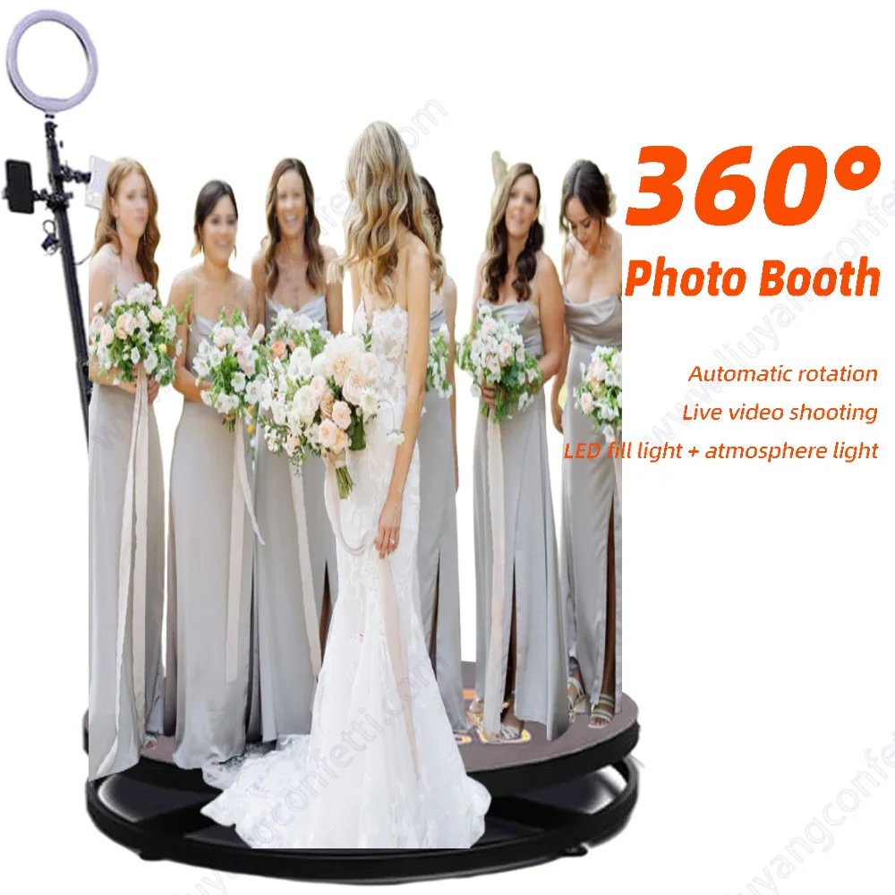360 Photo Booth Rotating Machine Photobooth Camera Video Event Degree Ring Light 115cm Automatic Led Ipad Case Slow Spinning sfx