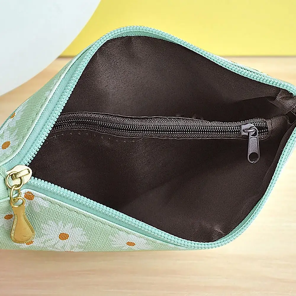 Daisy Printed PU Leather Money Coin Purse Wear-resistant Credit Card Holoder Zipper with Wrist Strap Summer Wallet Money Bag