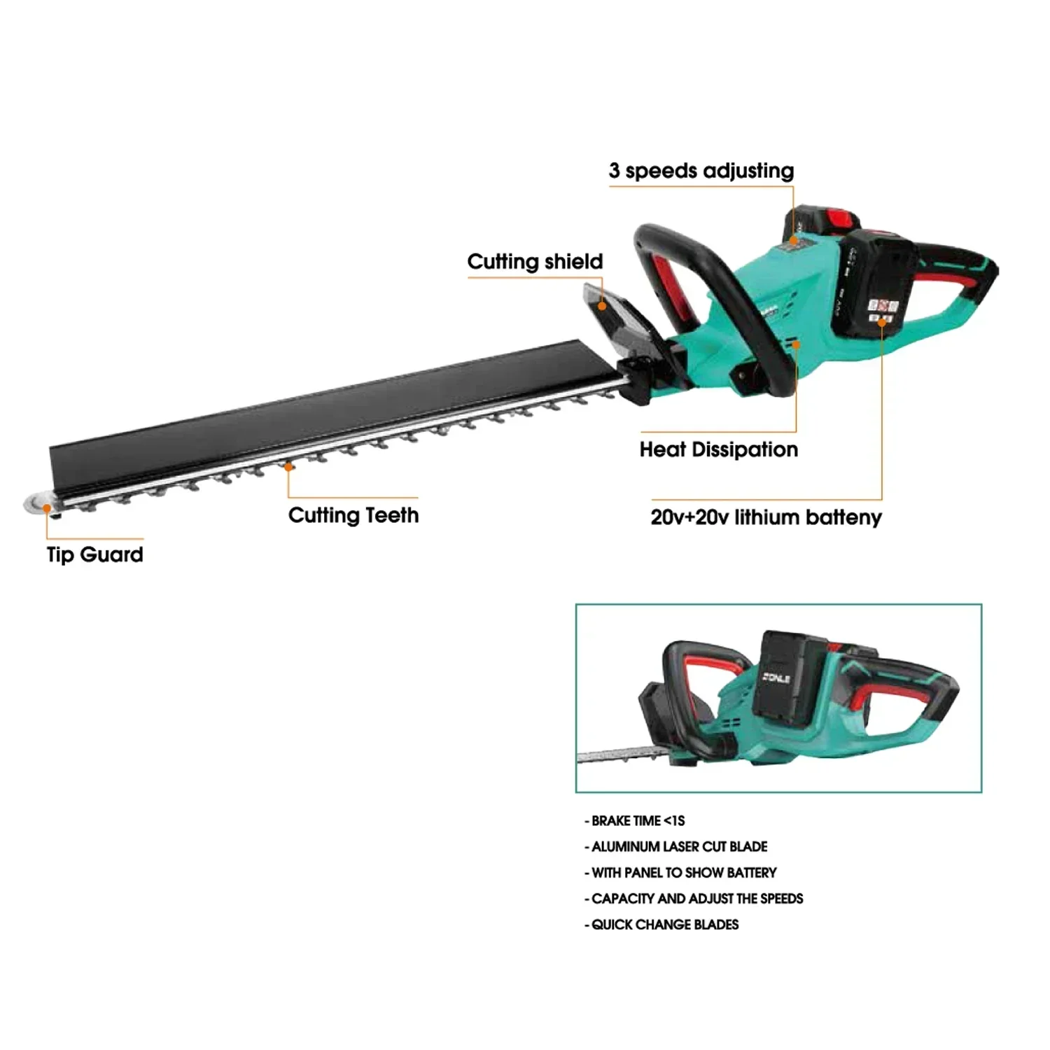 40V Cordless Lithium Battery Powered Garden Hedge Trimmer For Branches Cutting Use