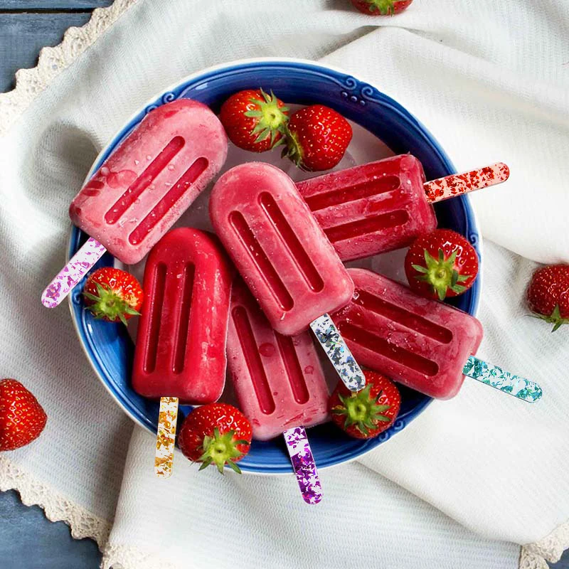 10pcs Ice Cream Sticks Reusable Acrylic Sequin Candy Lollipop Rod Popsicle Sticks For Hawaii Wedding Birthday Party Supply Craft