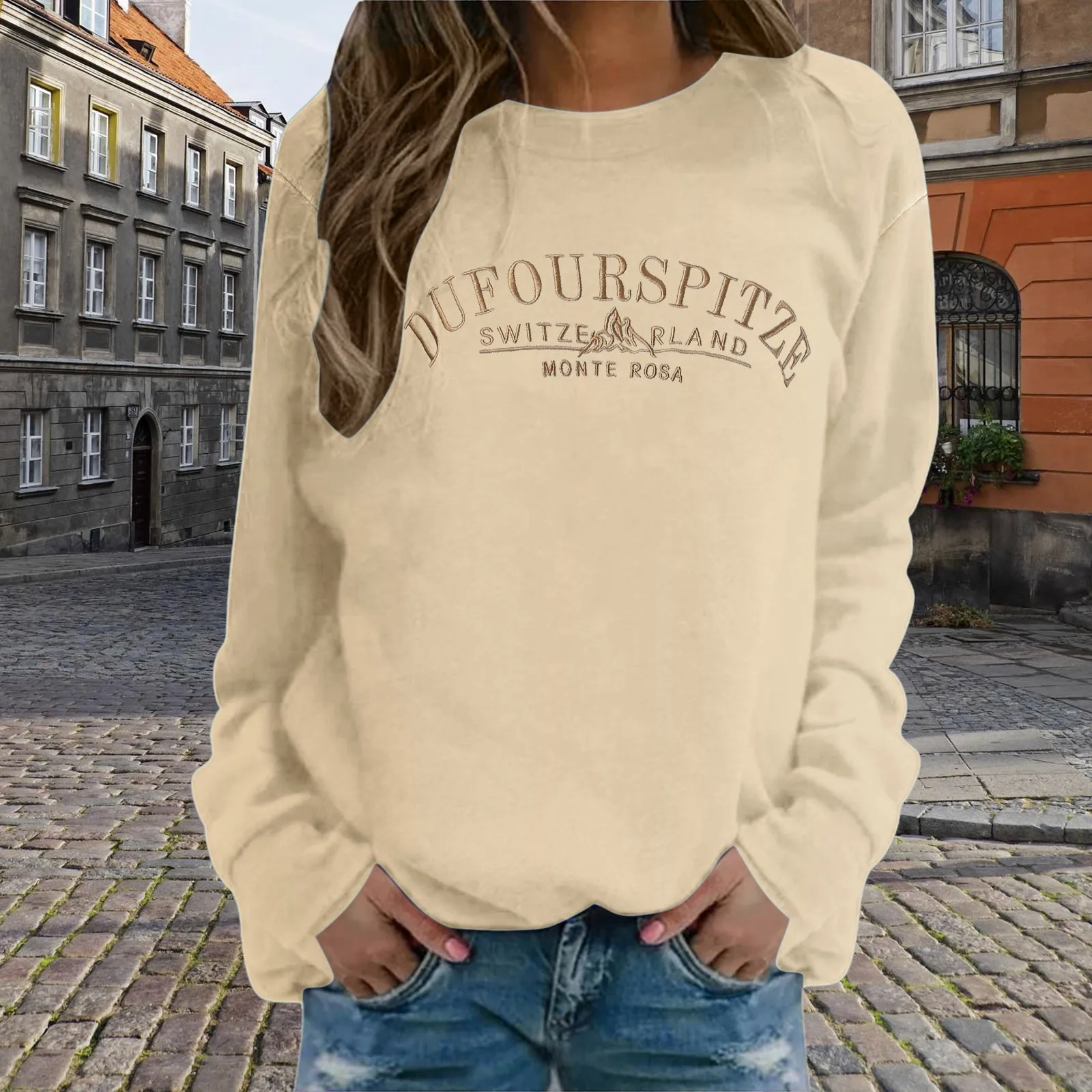 

Women's Sweatshirt Letters Print Long Sleeve Crew Neck Pullove Oversized Casual Comfortable Athletic ropa mujer Gothic