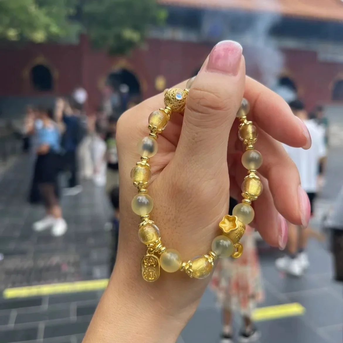 

Mencheese New Semi-Sugar Gold Foil Colored Glaze Bracelet Sugar Heart Blessing Card White Bracelet Gift Ornament