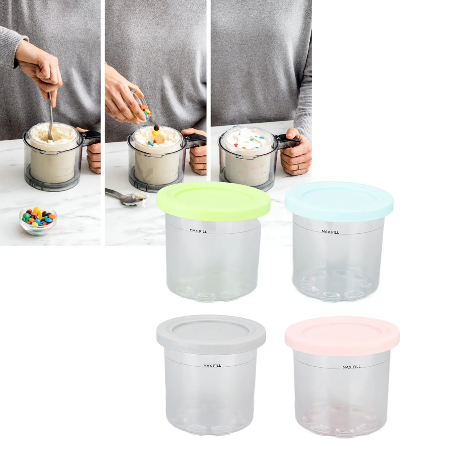 Ice Cream Bowl 4Pcs Ice Cream Cup For Ninja Ice Cream Maker Cups Reusable Can Store Pints Containers With Sealing Kitchen Accessories