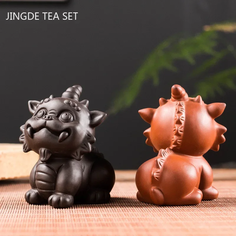 Handmade Purple Clay Tea Pet Lucky Fortune Animal Statue Tea Figurine Ornaments Home Tea Set Decoration Accessories Crafts