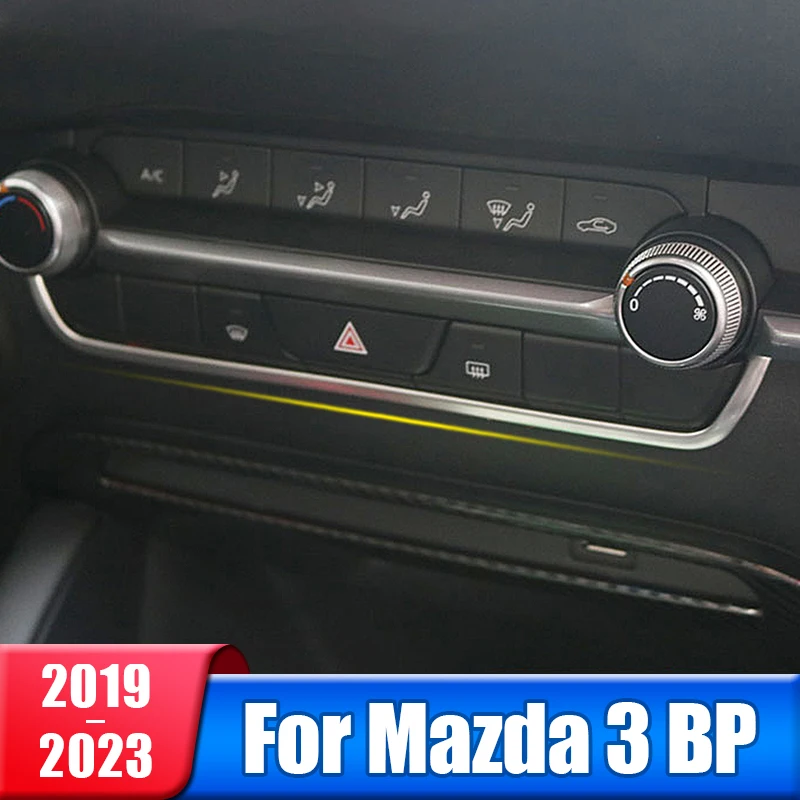 Stainless Steel Car Central Control Conditioner Trim Bright Strips Frame Cover For Mazda 3 BP 2019 2020 2021 2022 Accessories