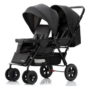 Passeggino doppio pieghevole portatile può sedersi e sdraiarsi Passeggino doppio per due bambini