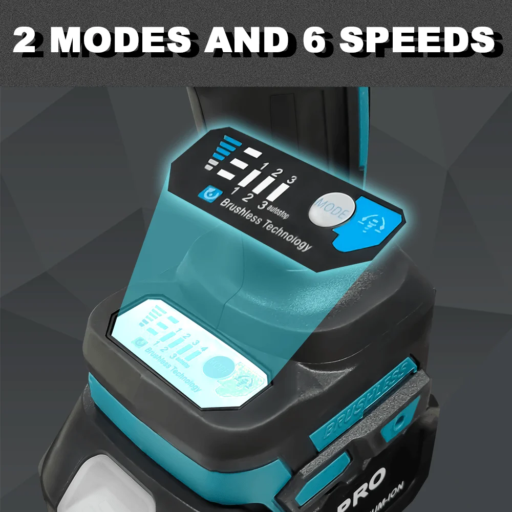 PATUOPRO 2200N.m Torque Brushless Electric Wrench 1/2" 6-Speed Adjustable Rechargeable Driver Power Tools For Makita 18V Battery 4