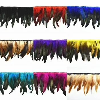Nastro Decorativo con Frange di Piume di Gallo Colorate, Piume di Pollo Nero, Nastro di Piume di Fagiano per Cucito, Accessori per Abbigliamento e Decorazioni