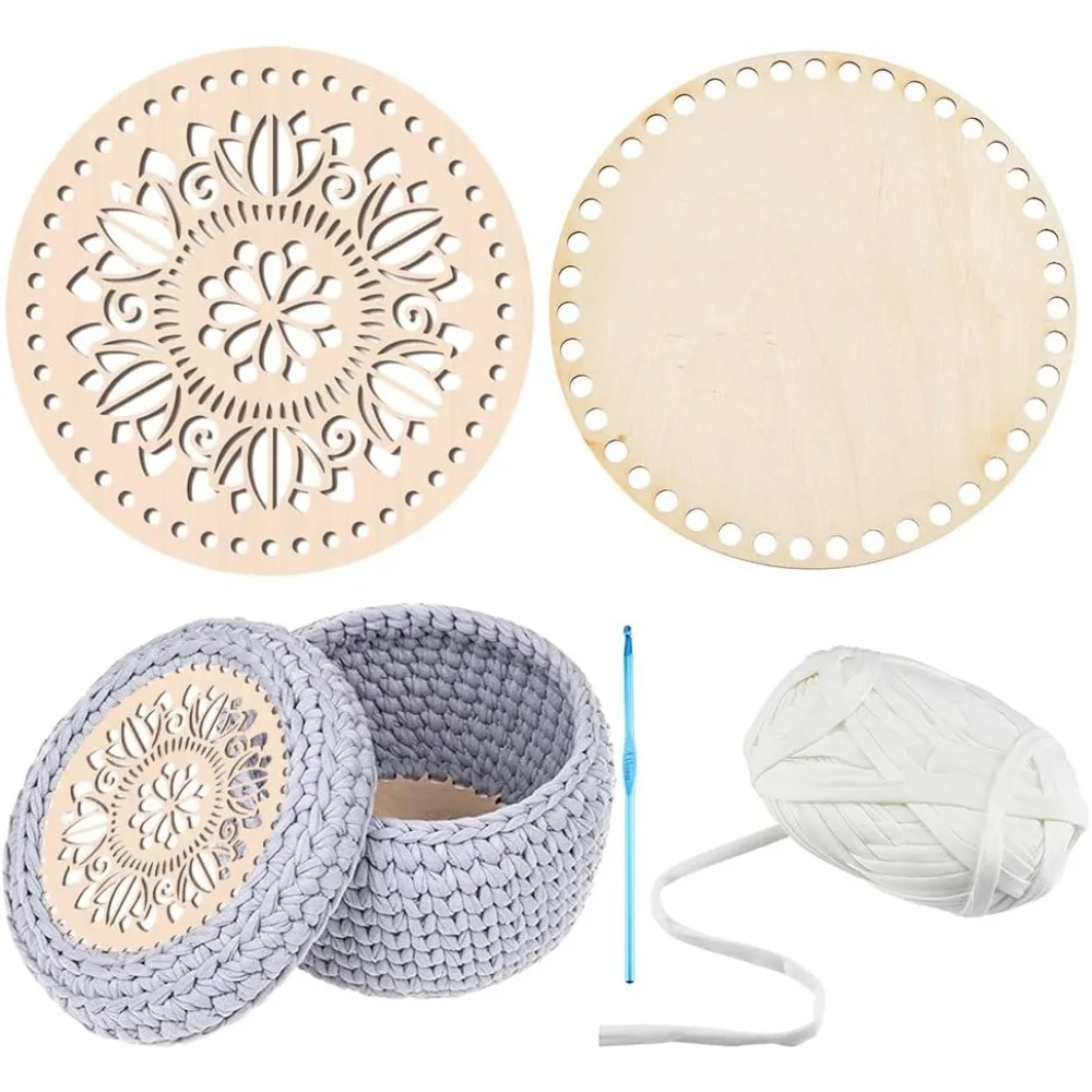 Crochet Basket Bottom Kit 2 Style Natural Wooden Basket Bottom Crochet Wood Base 1pc 4mm Hook 40 Yard 9mm