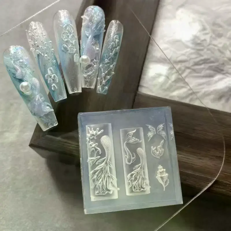 3D Transparent Silicone Nail Molds - Retro Music Punk Mermaid Tail Shell Templates, Sweet Cool DIY Manicure Jewelry Crafts Molds