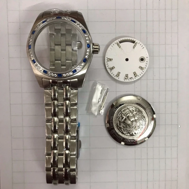 

For Titoni 787 SY-019 Strap Watches Accessories Set Case Bracelet Men Silver WatchBand Buckle Sapphire Fit 2834 2836 Movement