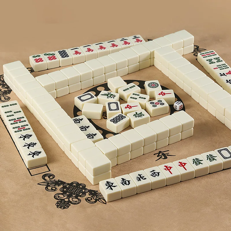 26mm Mini Chinese Mahjong Game Set Portable Traditional Blocks Mahjong 144PCS Party Board Game Two Players Funny 4