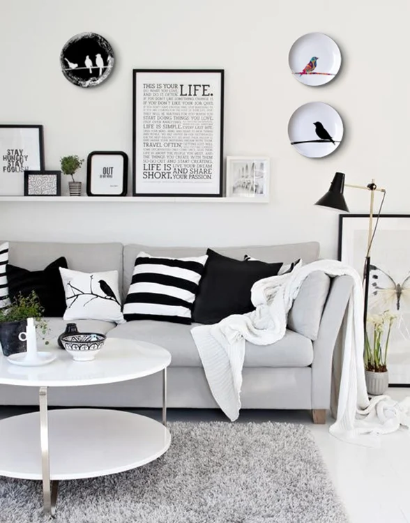 Black and White Bird Creative Wall Ceramic Hanging Plate Wall Decorative Dish Home Decor Crafts Hanging Room Decoration 4